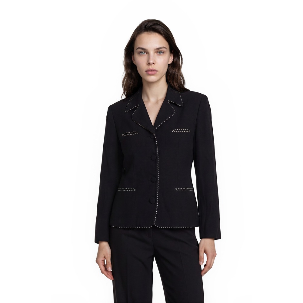 Vintage Neiman Marcus Blazer Jacket Women's Size 8 Black Whipstitch Trim Rayon